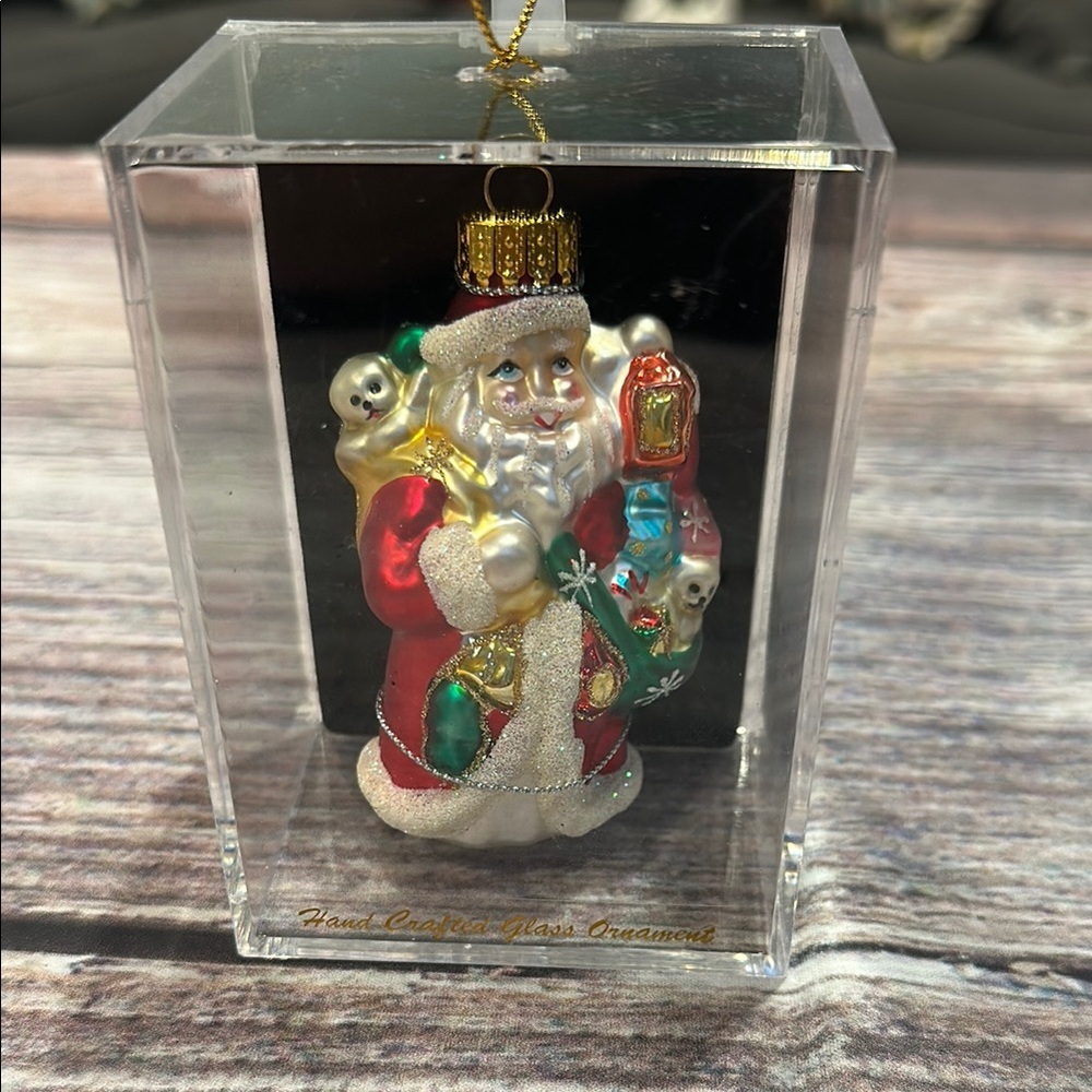 Vintage Santa Handcrafted Glass Ornament Holiday Decor • NWT!